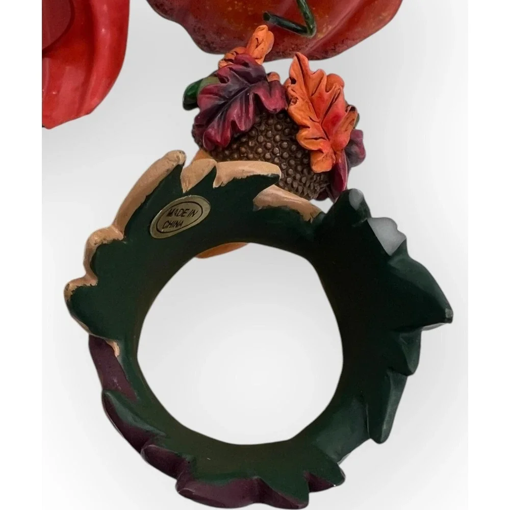 Napkin Rings Pumpkins Leaves Set of 6 Orange Harvest Thanksgiving Fall Decor